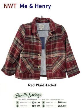 Me & Henry Red Plaid Shacket - Jacket with shirt style - size 5/6Y | NWT